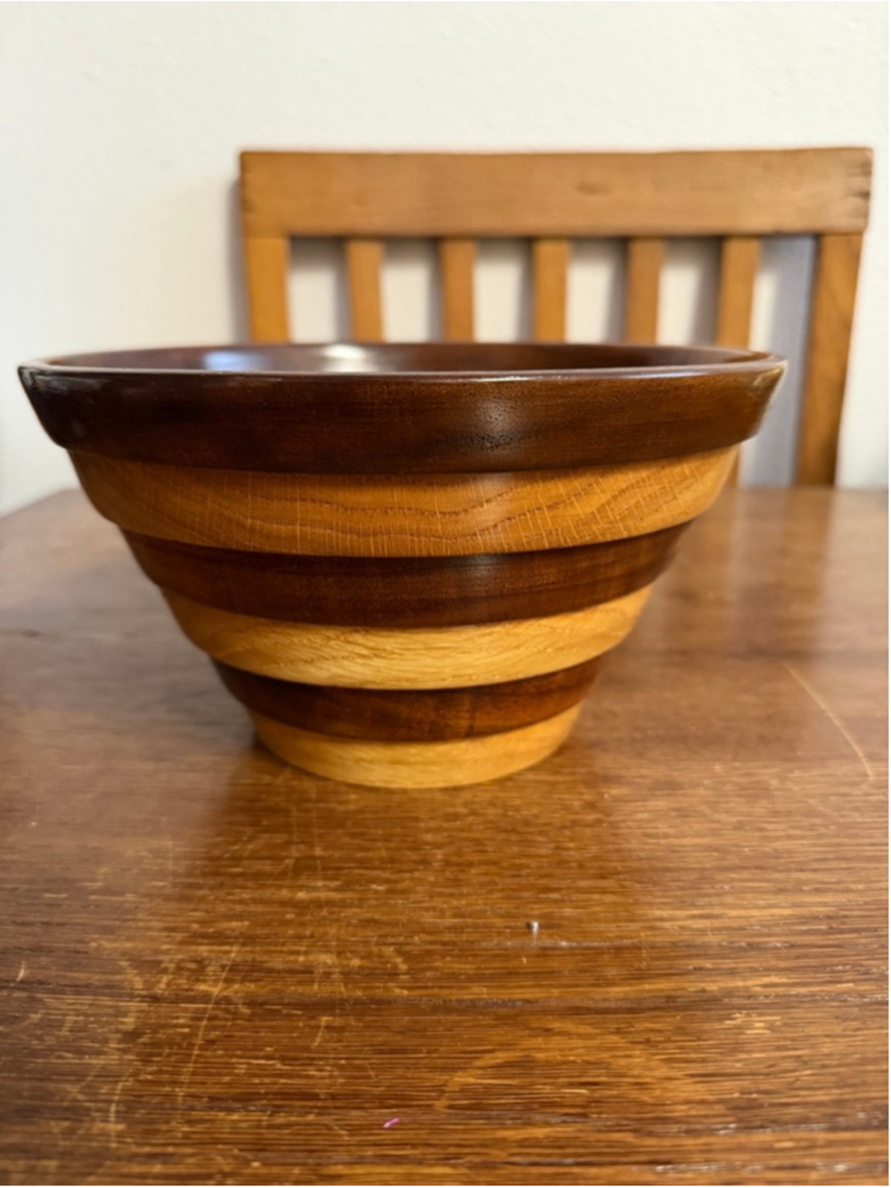 Hand Turned Wooden Bowl Segmented Hardwood Walnut Oak Artisan Wood Turned Center